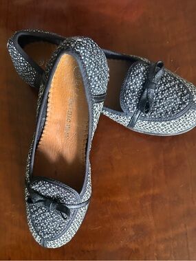 bernie mev. Black & Gray Woven Bow Loafers